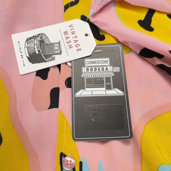 Cornerstore Bodega Pink Stoned Happy Face Mushroom Camp Shirt Mens L New $79.00 - Picture 12 of 12